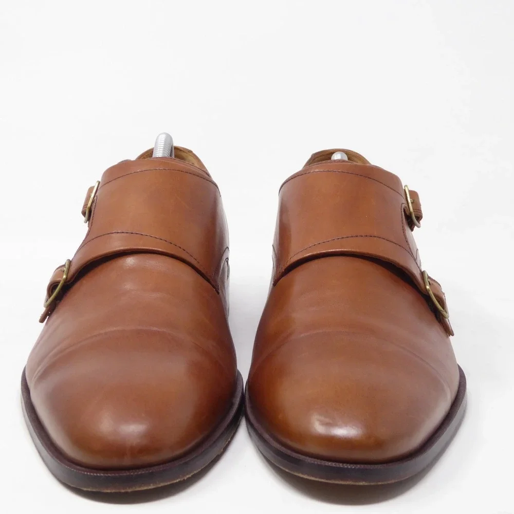 Johnston & Murphy Mens Double Monk Strap Shoes Tan Leather Cap Toe 10M
